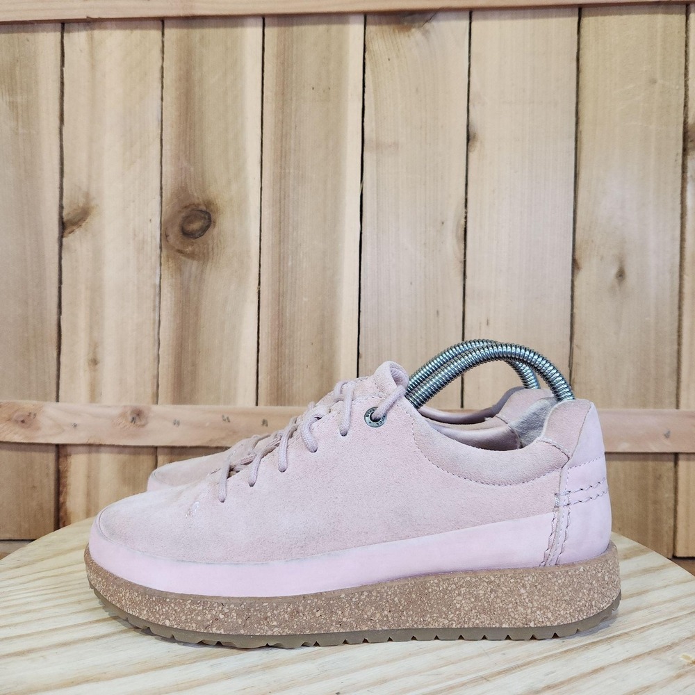 Birkenstock Honnef Low Shoes Womens 6 37EU Pink Suede Lace Cork Walking Sneakers